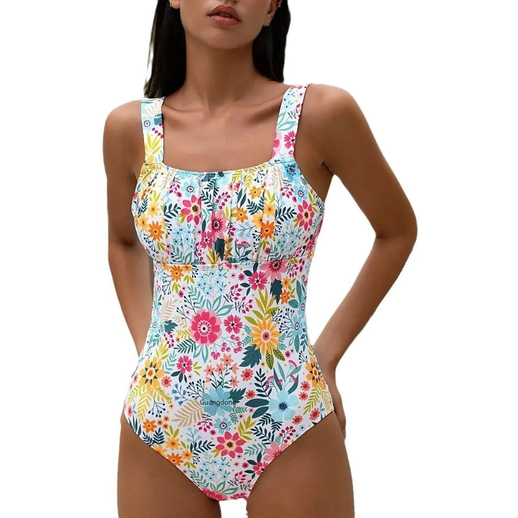 Women's floral print one-piece swimsuit in polyester fabric with full coverage design