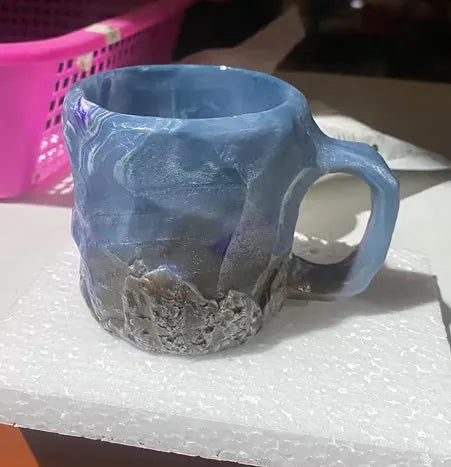400ml resin coffee mug with mineral crystal design and handle in multiple colour options