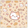 Cartoon printed cat cosmetic bag in nylon fabric showing three size options with animal designs