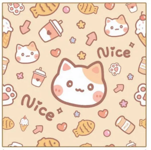 Cartoon printed cat cosmetic bag in nylon fabric showing three size options with animal designs