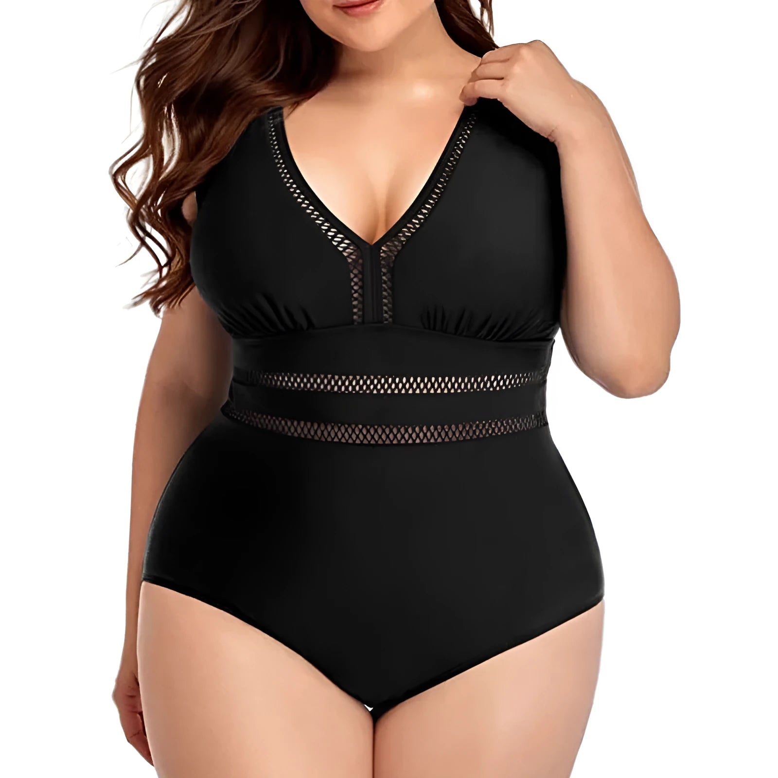 Women's plus size black print bikini swimsuit polyester mesh fabric sizes S to 5XL