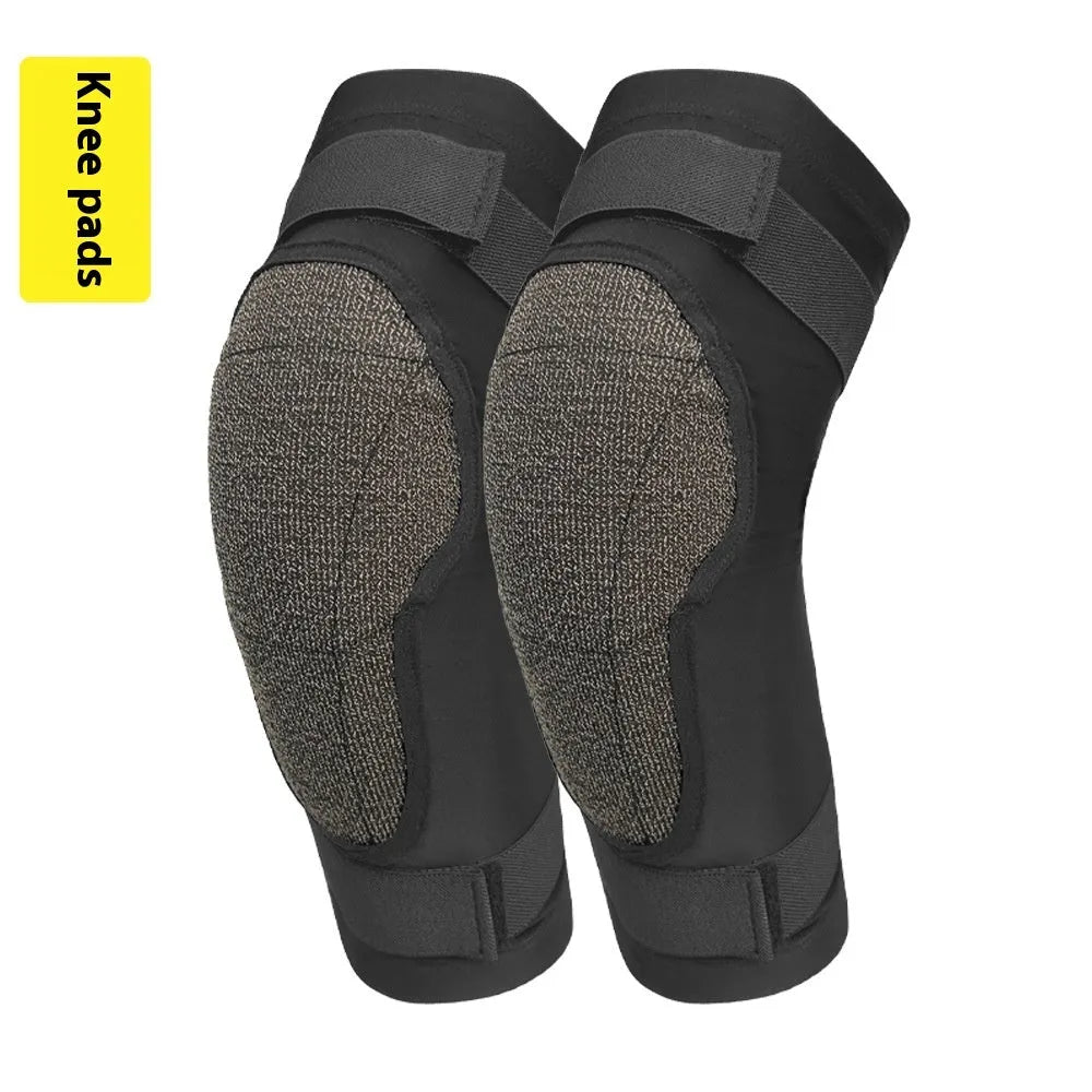 X-ray diffraction ski protective gear set showing slim hip pads and multi-protection knee pads for inner wear.