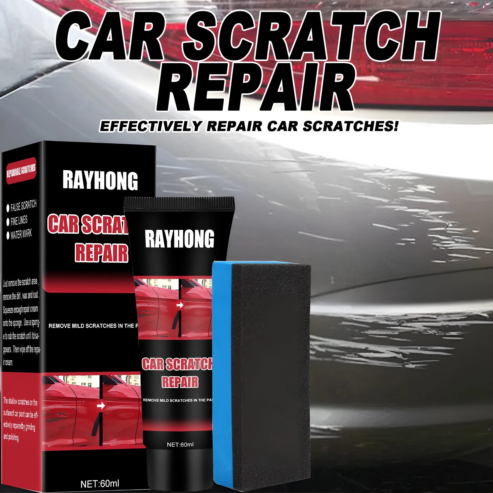 60ml car scratch repair wax pot with applicator tool for paint touch-up.