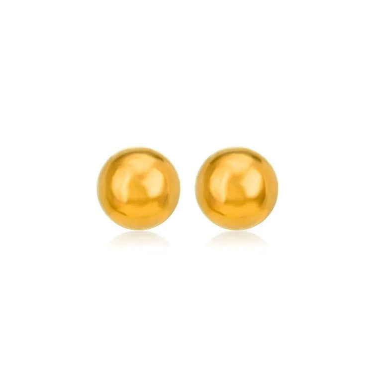 Stainless steel ball stud earrings in gold and silver tones, showing different sizes from 3mm to 6mm.