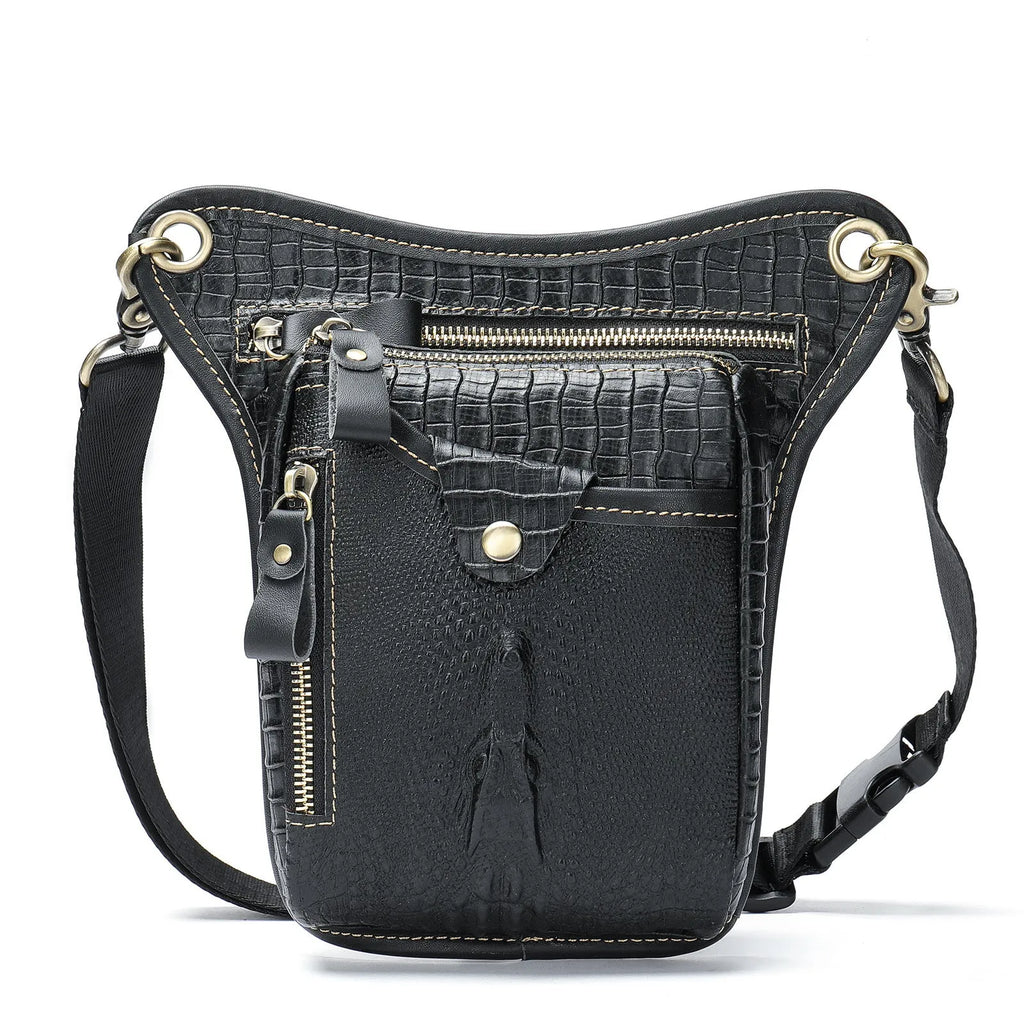 Crazy horse leather vintage satchel bag in black, brown, and crocodile pattern options.