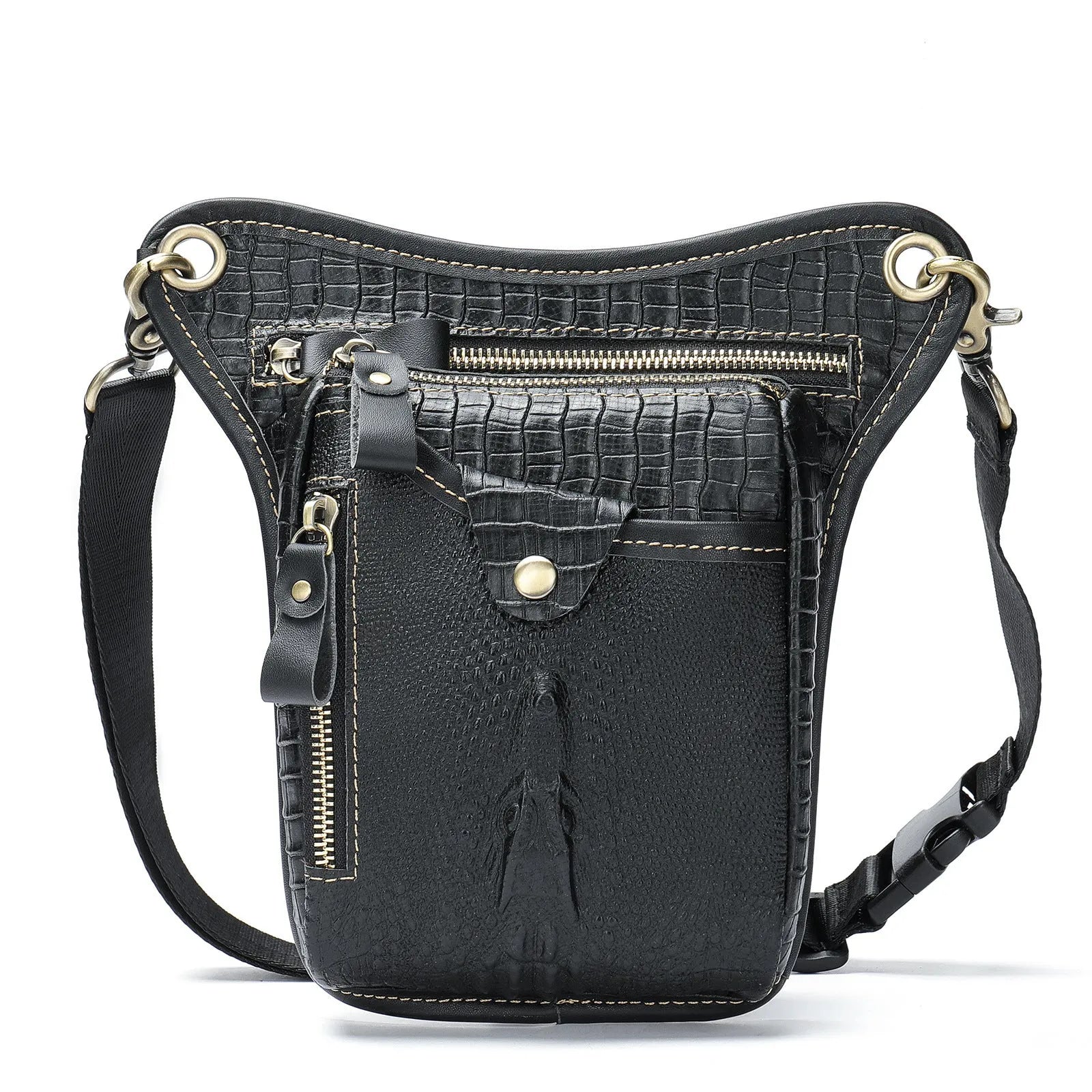 Crazy horse leather vintage satchel bag in black, brown, and crocodile pattern options.