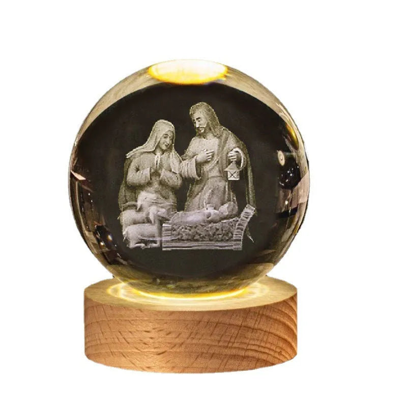 White crystal desk lamp with solid wood warm light base showing religious purity symbols