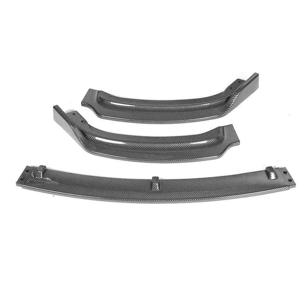 Gloss black front bumper lip spoiler for BMW 3 Series F30 F35 models, showing its curved shape and dimensions.