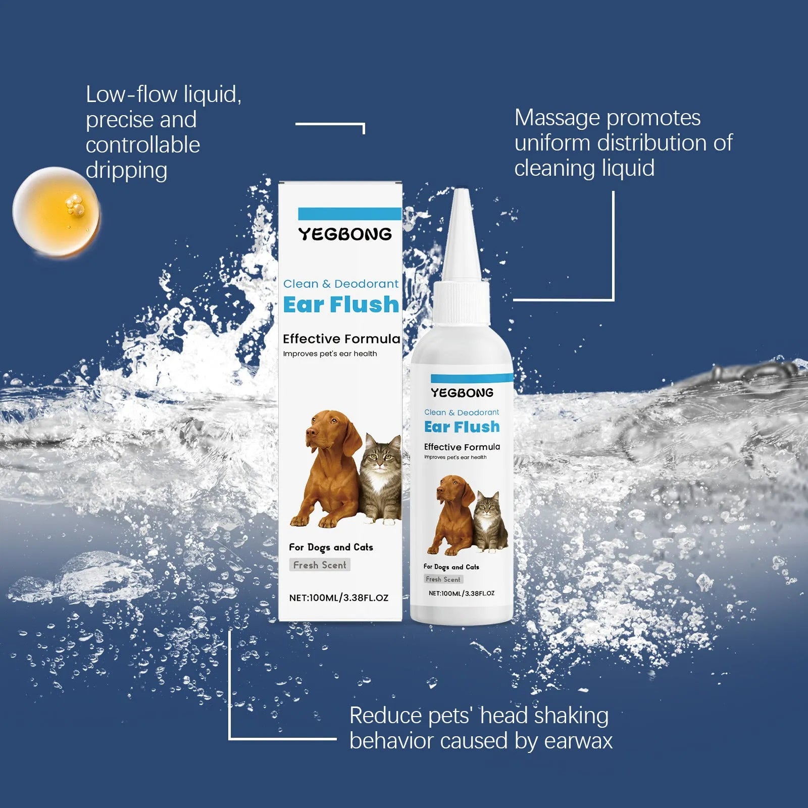 100ml bottle of gentle ear cleaner solution for cleaning cat and dog ears