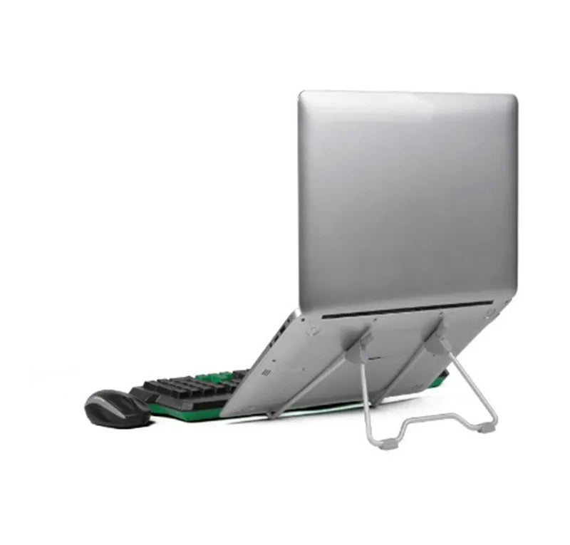 Grey aluminium alloy and plastic 0-type stand holding a mobile phone on a desk.