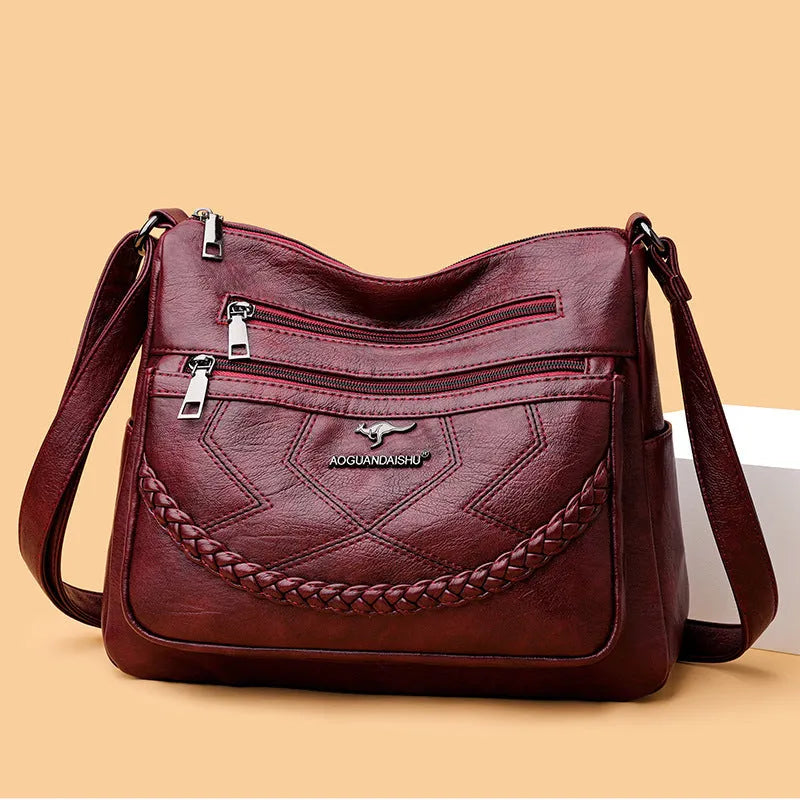 Soft PU leather women's crossbody shoulder bag in horizontal square shape with large capacity