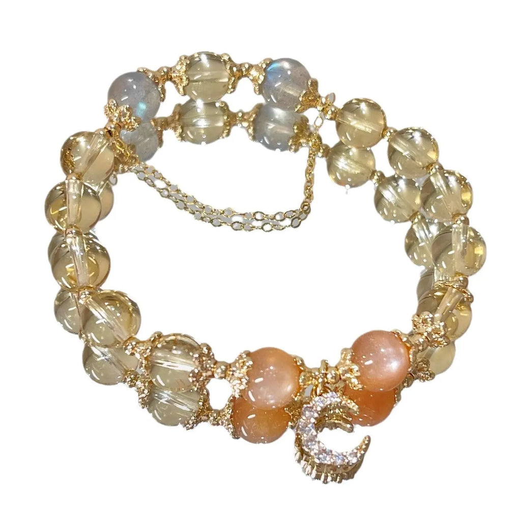 Chinese style women's crystal bracelet with electroplated 14K gold finish and diamond shape design