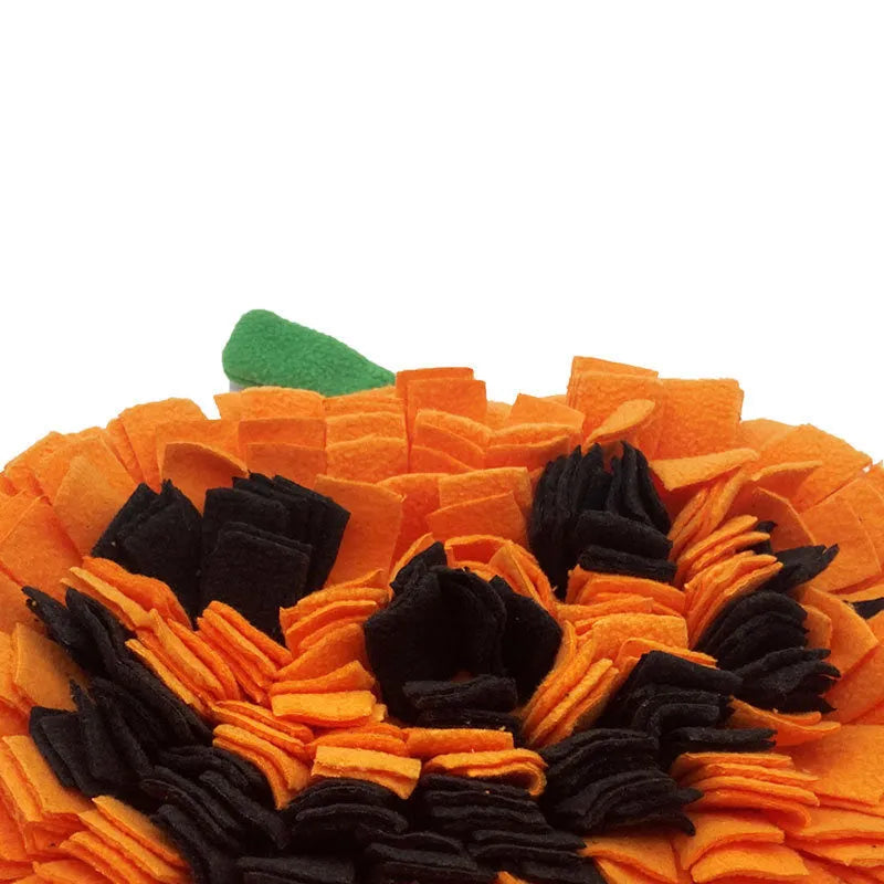 Orange pumpkin design dog sniffing mat with fur texture for slow feeding and training