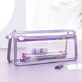 Transparent double-layer pencil case showing two compartments with zip closure