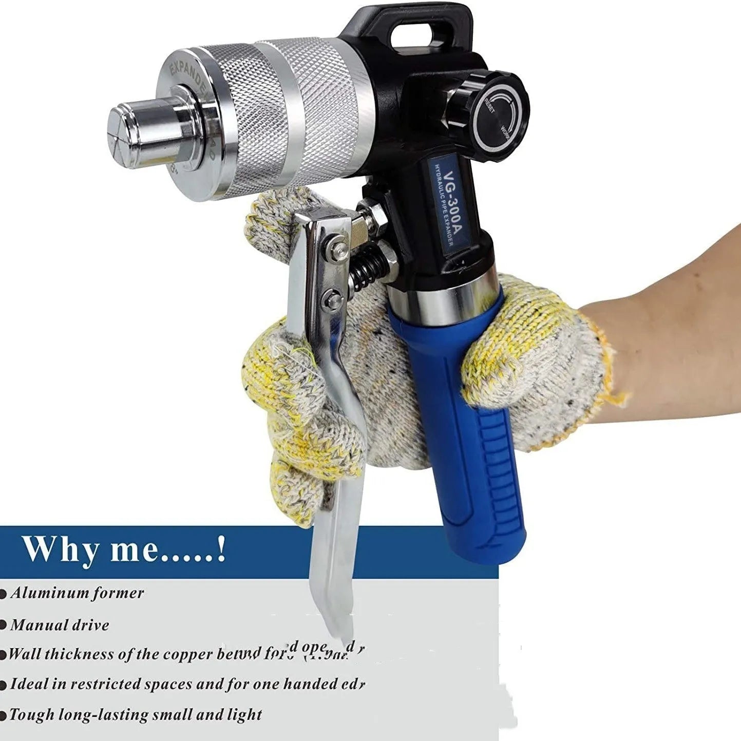 VG-300 style hydraulic tube expander tool for refrigeration maintenance