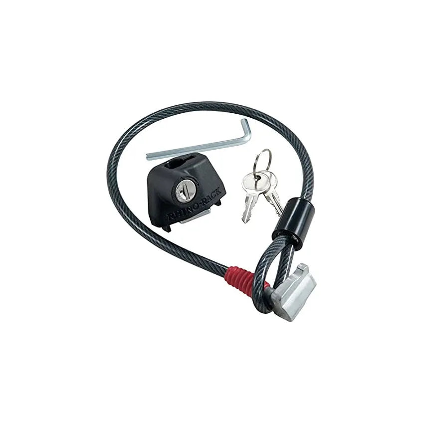 Plastic sheathed steel cable lock for roof platform equipment security during camping