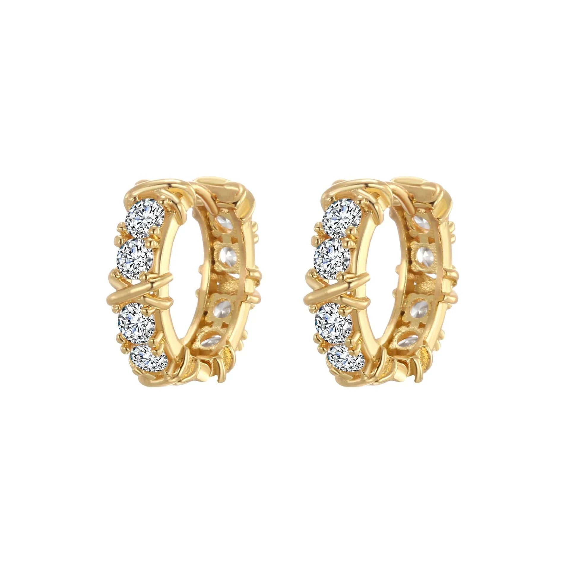 Geometric hexagonal clover cross earrings with ellipse elements in silver or gold electroplated finish
