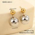 Stainless steel ear studs with colour-block electroplated finish and geometric round bead design