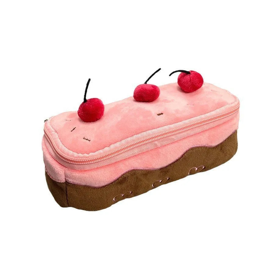 Red velvet pencil case with cherry cake print design and Korean style