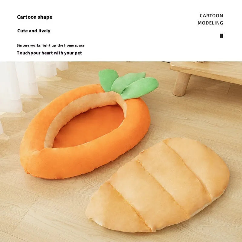 Carrot cartoon print double-sided washable cloth dog mattress in medium or large size.