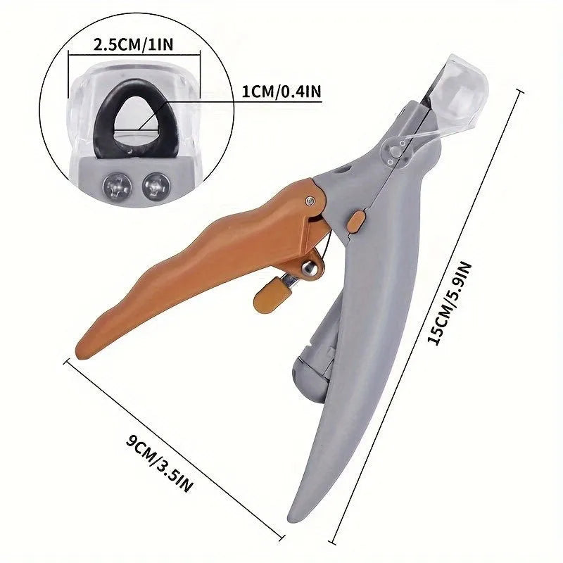 Yellow LED pet nail trimmer with magnifying glass and built-in nail catcher for cats and dogs