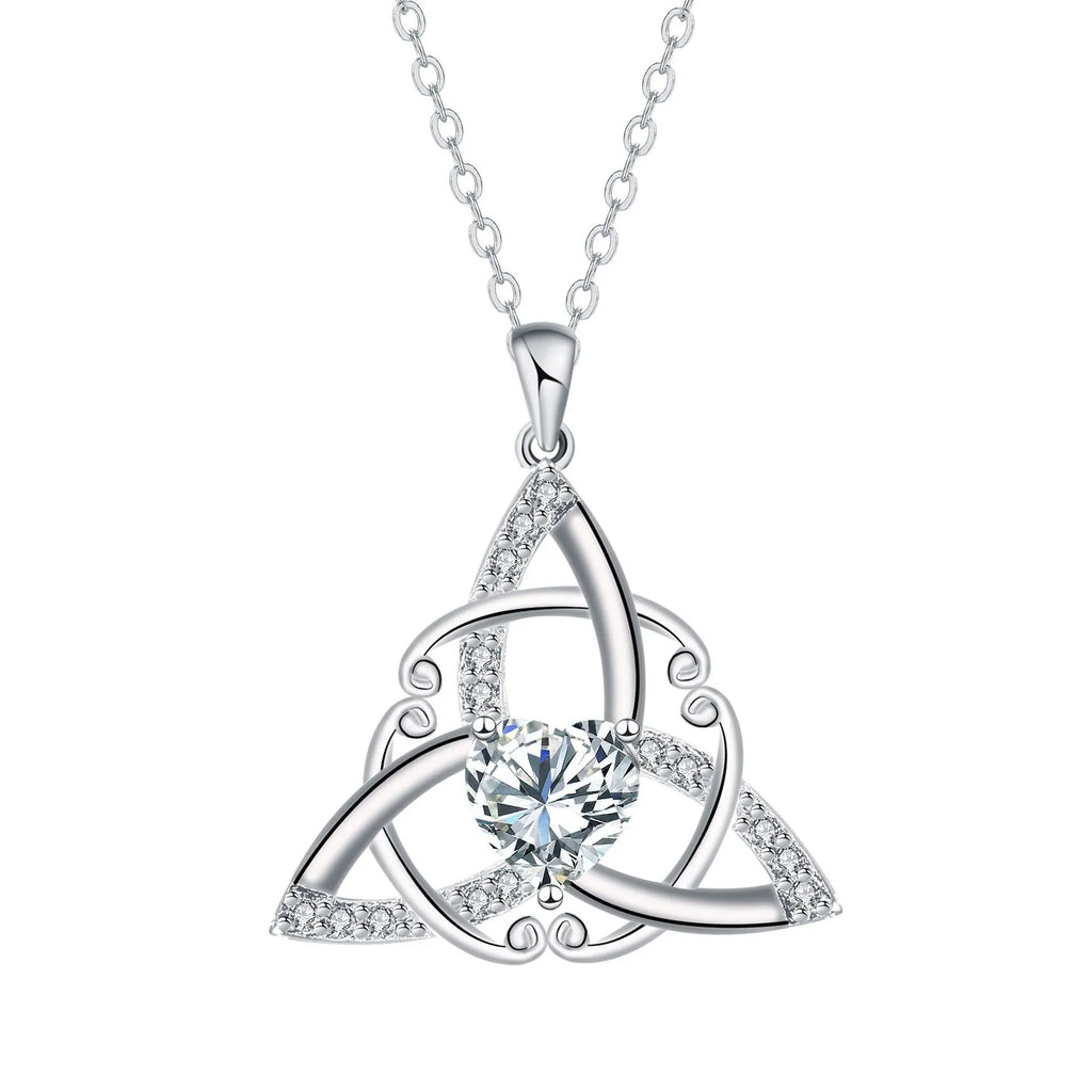 Geometric Celtic knot copper necklace for women in an electroplated blue colour finish.