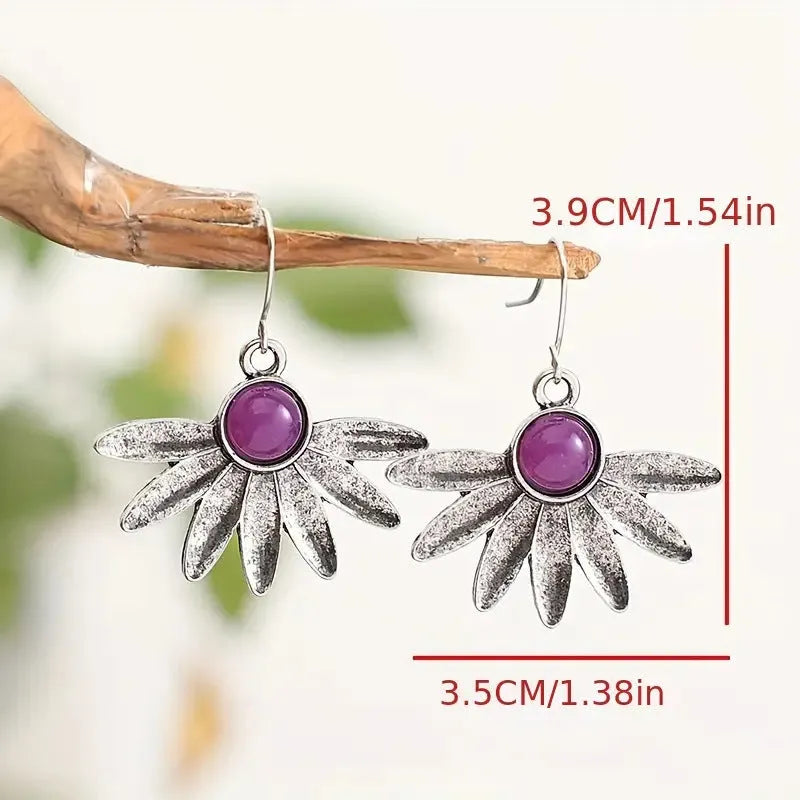 Purple Bohemian style floral earrings with animal zodiac modelling and resin accents