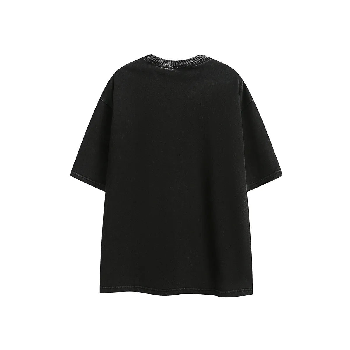 Loose retro-style short-sleeve cotton t-shirt with embroidered detailing in black or purple colour.
