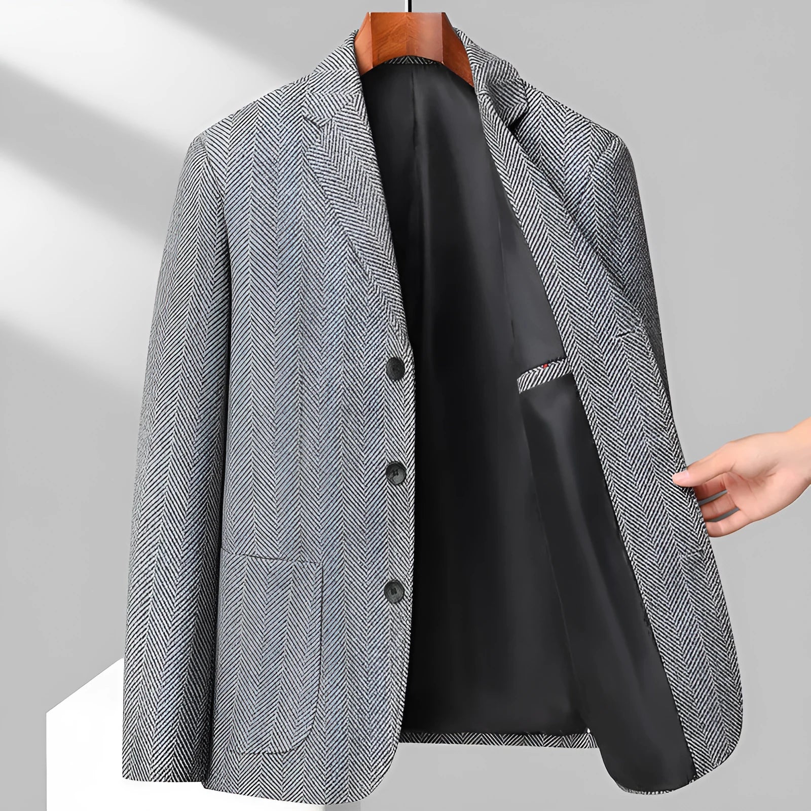 Men's solid-colour loose-fit wool-blend coat for spring and autumn casual wear