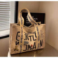 Large canvas shoulder tote bag with printed lettering or pattern design options