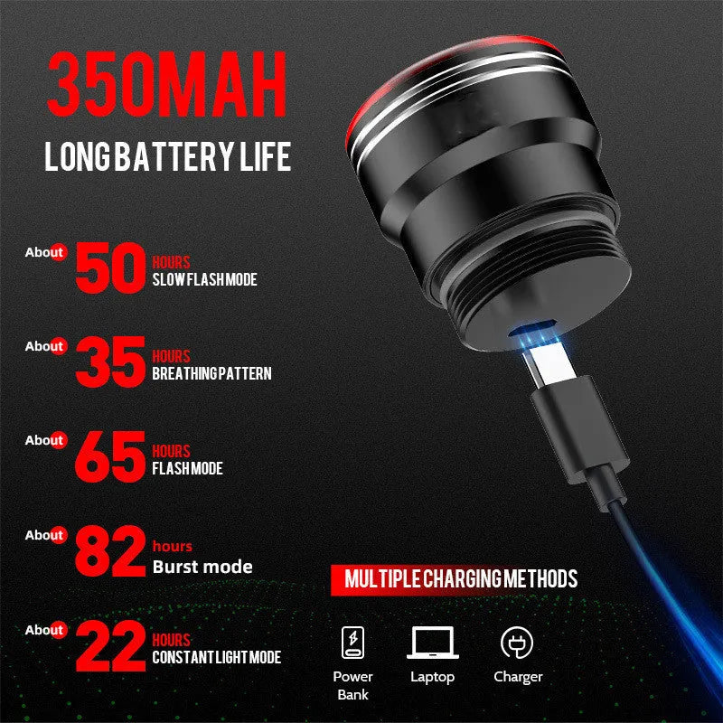 Black smart brake sensing USB charging bicycle taillight with aluminium housing