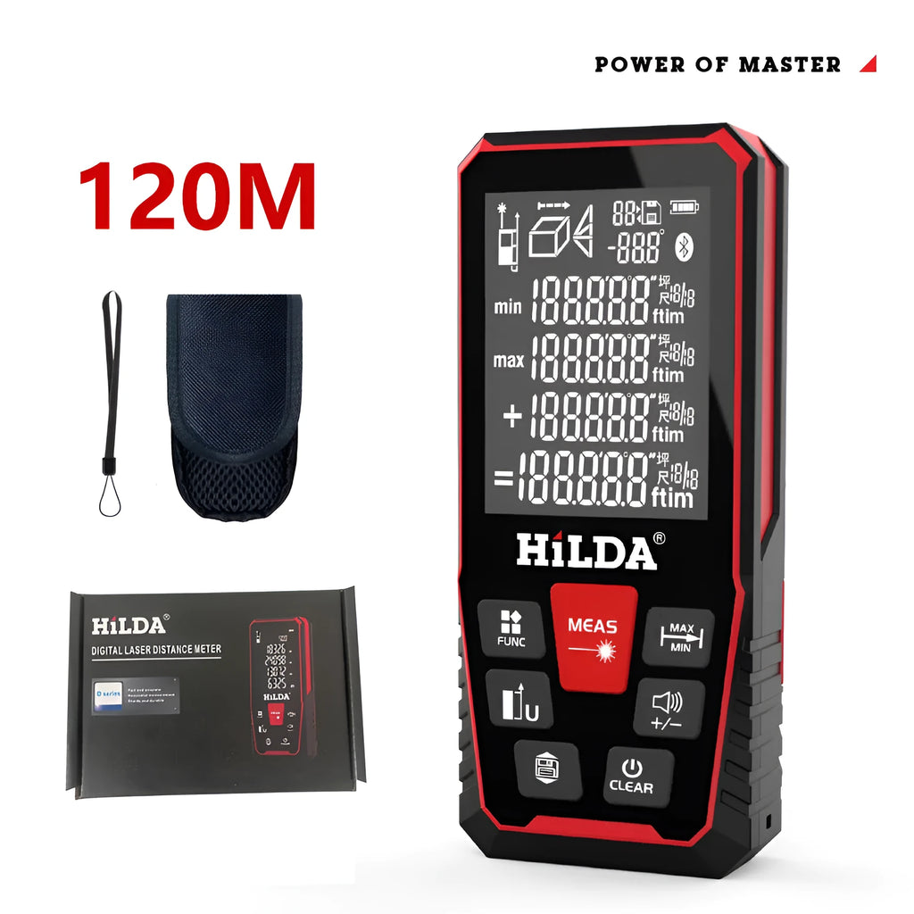 Handheld laser rangefinder device for distance measurement up to 120 metres