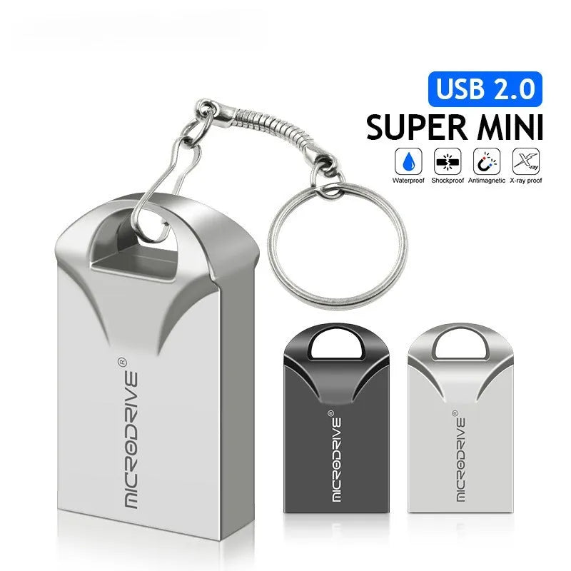 Mini black and silver metal USB flash drive showing compact size