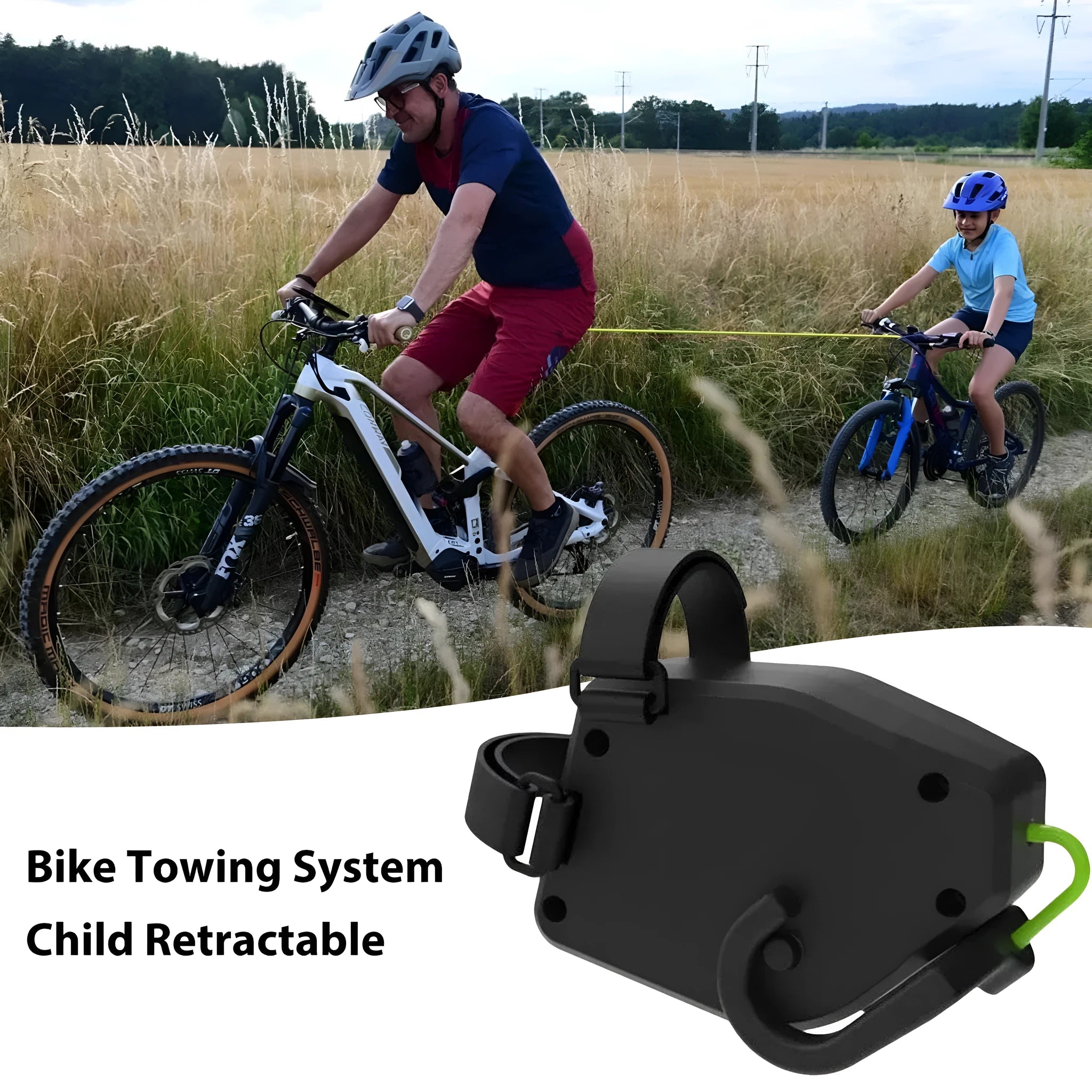 Black plastic bicycle trailer rope connector for bike trailers and child carriers
