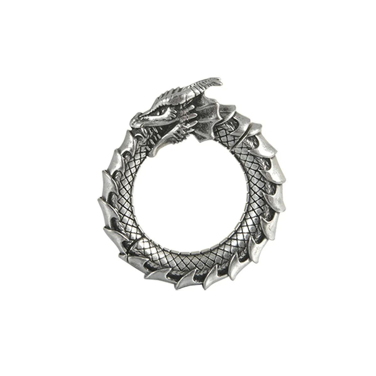 Large hollow-out alloy earrings with geometric dragon design in antique silver finish
