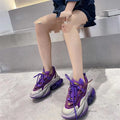 Women's leather sports shoes with thick jelly sole and cross-tie laces in multiple colours