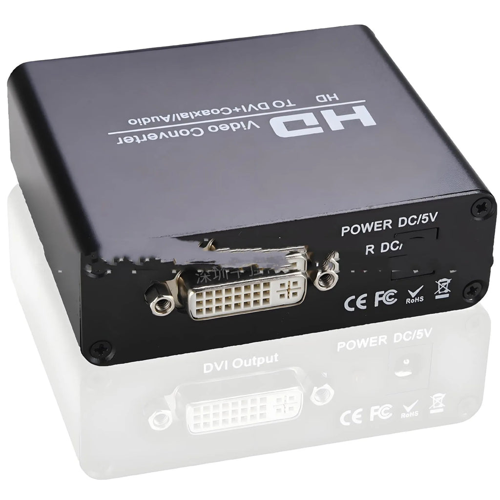 Black HDMI to DVI converter with coaxial audio output and 1.5 metre cable for safety monitors