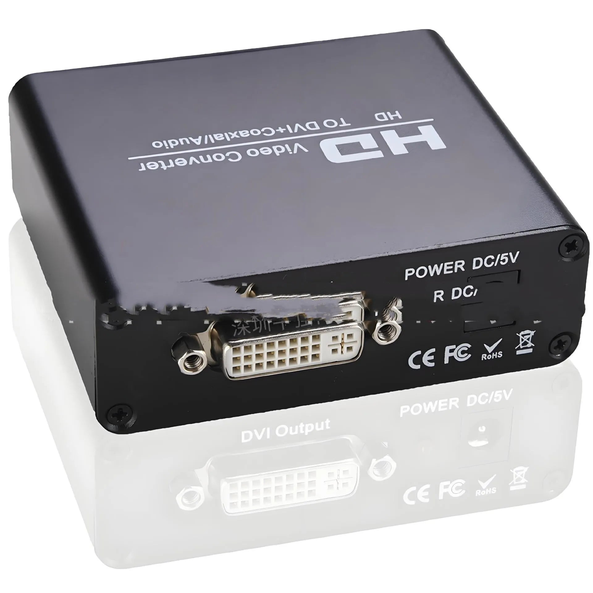 Black HDMI to DVI converter with coaxial audio output and 1.5 metre cable for safety monitors