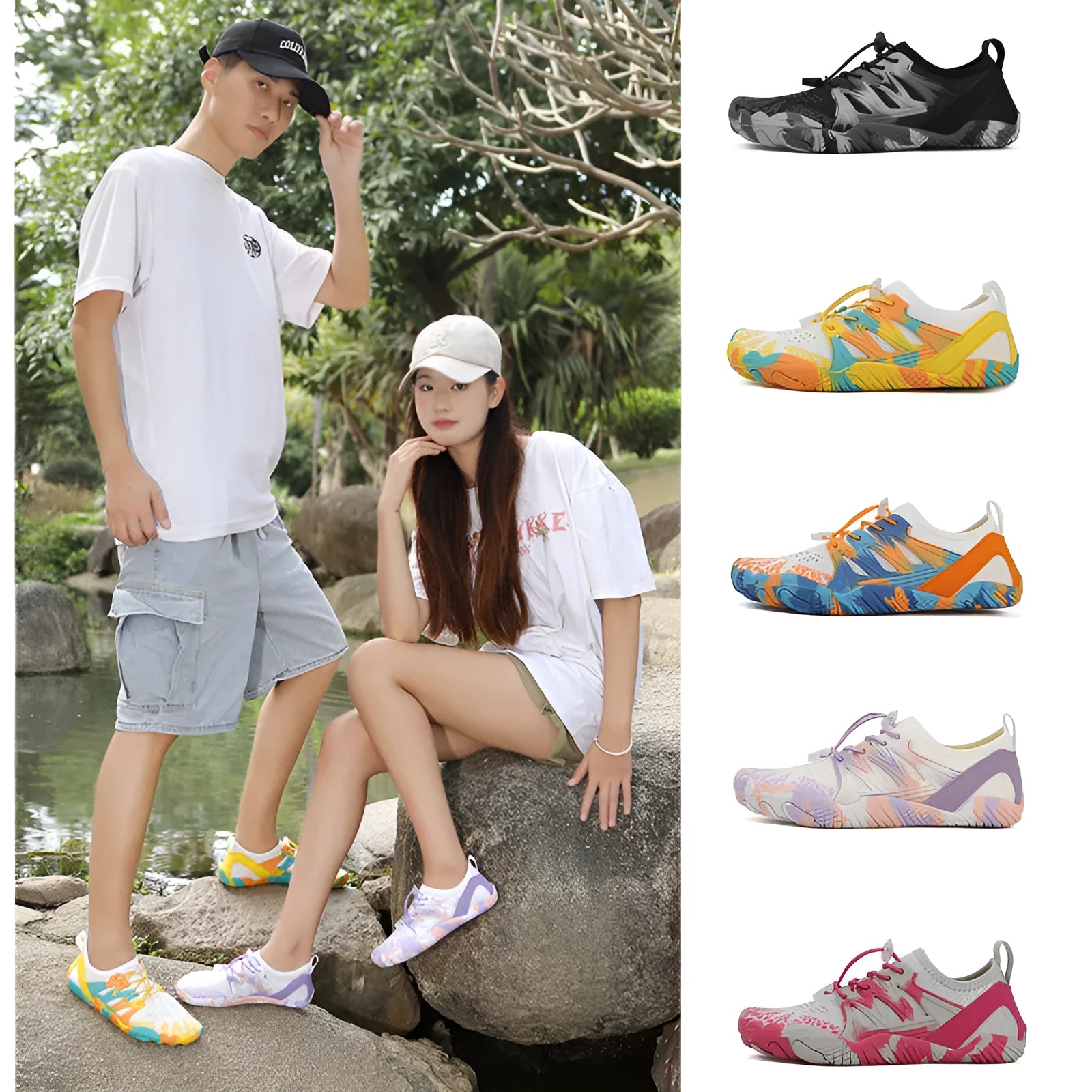 Quick-drying mesh beach wading shoes with lace-up front and non-slip rubber soles