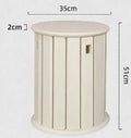 Stackable round iron dining stool in a modern design, shown in a choice of colours.