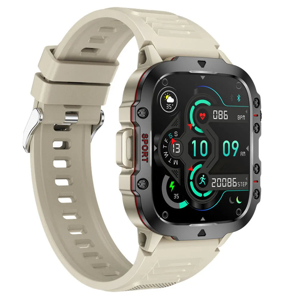 QX11 smart watch in black with zinc alloy case and TFT screen showing heart rate display.