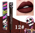 Halloween lip gloss in skull-shaped test tube with matte gold and silver shades