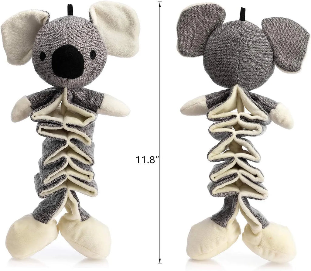 Hollypet grey koala plush dog squeaky toy with crinkle paper, 30cm length for small medium large dogs