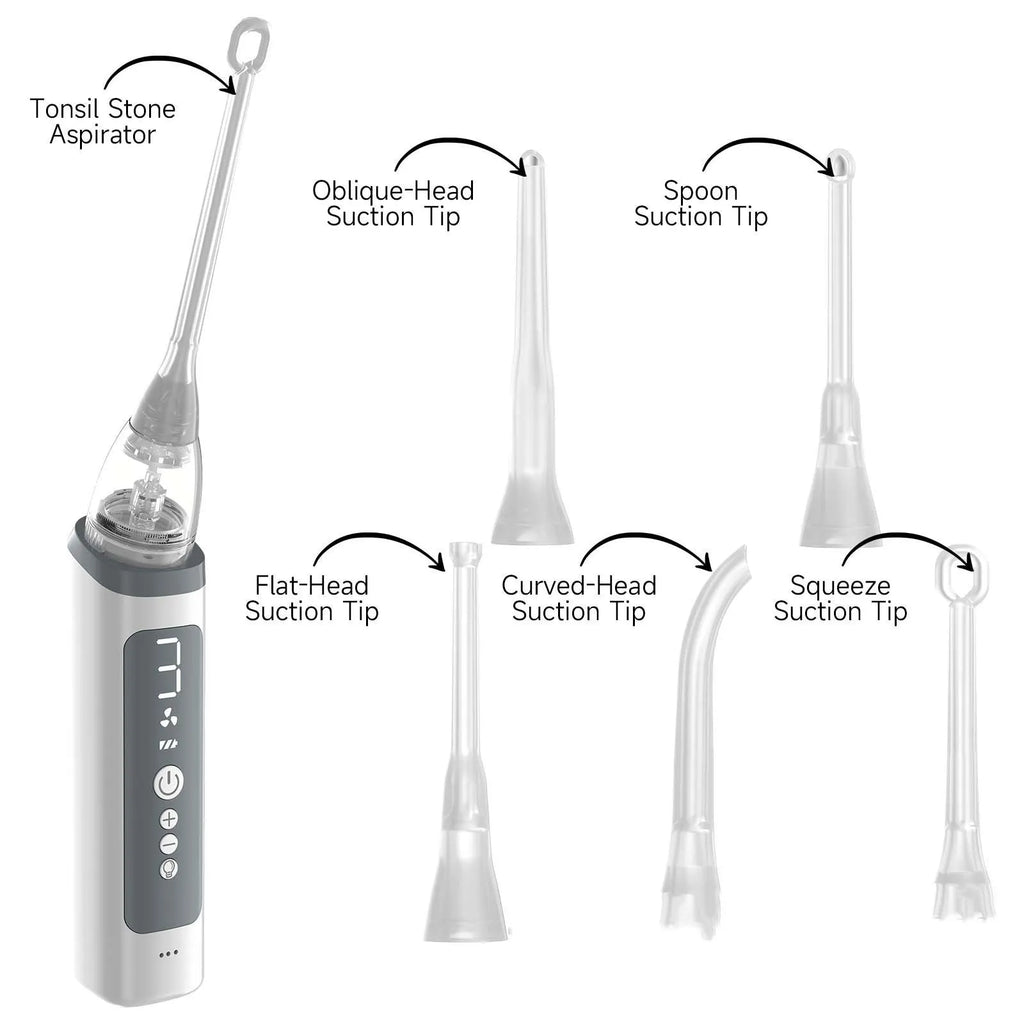 Milky white tonsil stone extractor with stainless steel tips for oral calculus removal