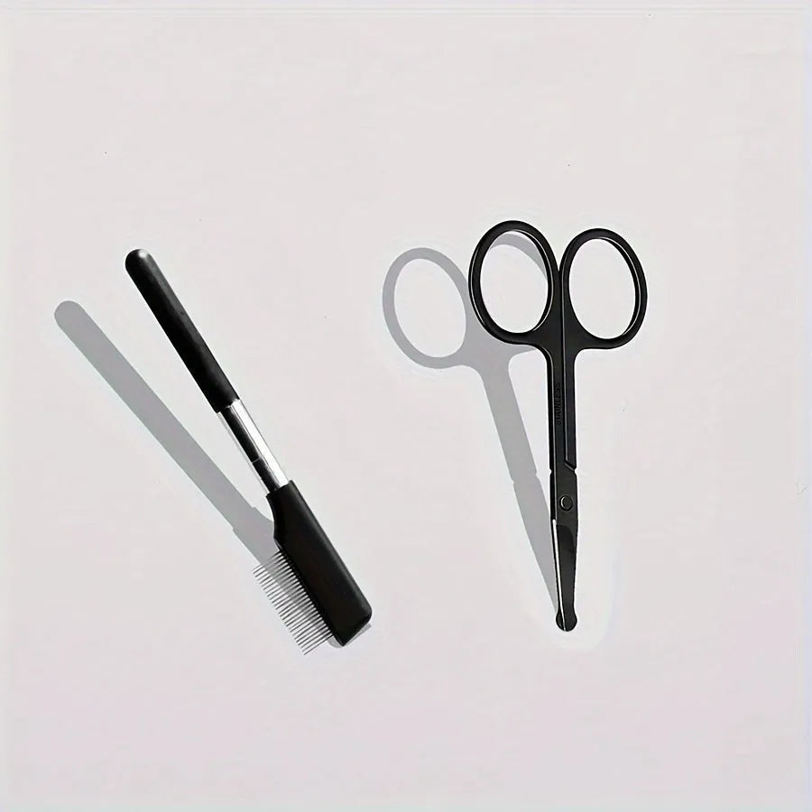 Black pet grooming brush with soft bristles for eye tear stain removal and comb attachment for dogs and cats