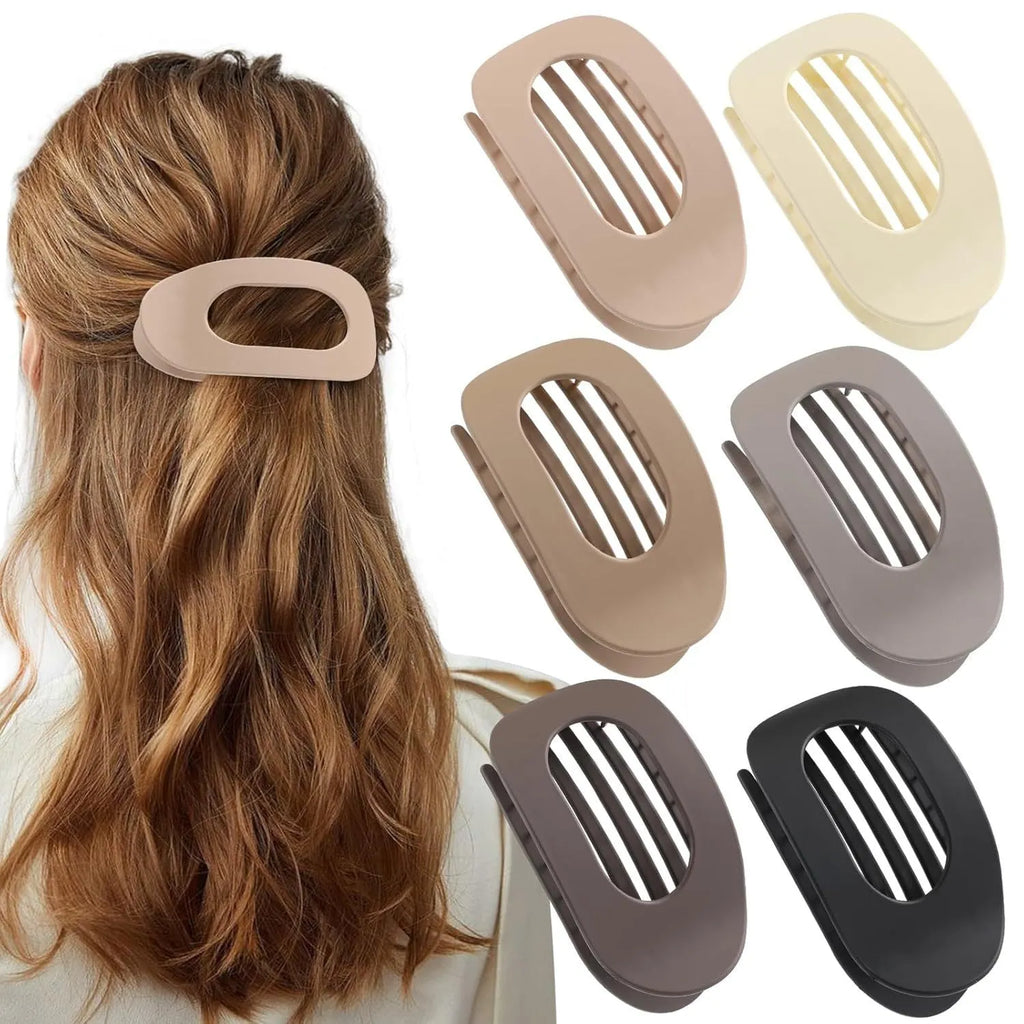 Set of six nude-coloured plastic women's hair clips with frosted grip and pointed toe design