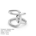Knotted adjustable women's ring with U-shaped geometric design in stainless steel