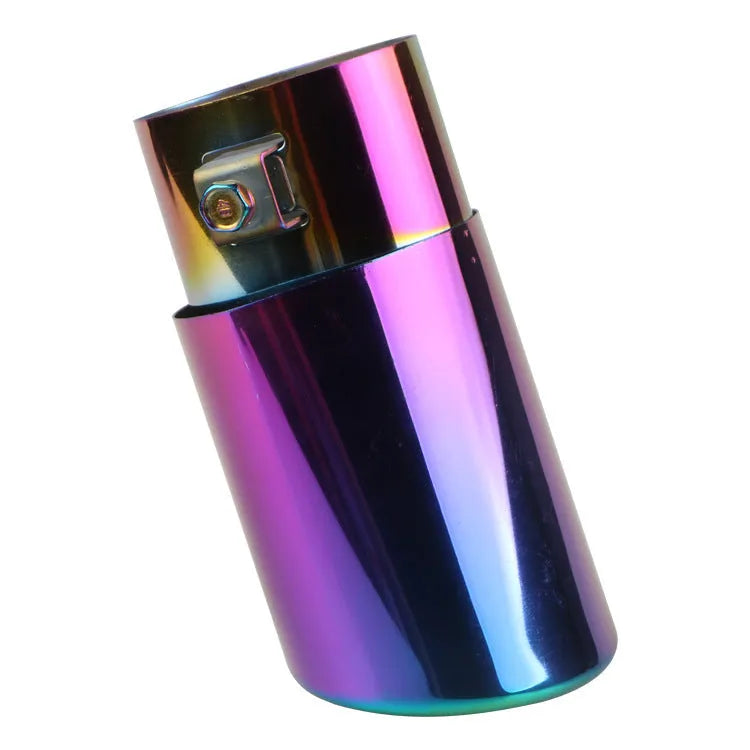 Stainless steel car exhaust tailpipe, 140mm long, shown in straight and curved shapes.