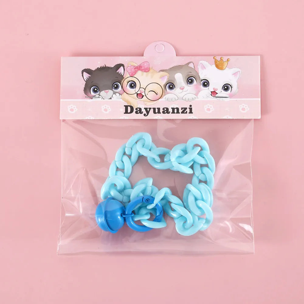 Macaron coloured chain link pet collar for cats dogs rabbits in blue pink and mixed colours