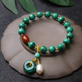 Natural green malachite and red agate barrel bead bracelet, handcrafted, approx 7-8mm beads